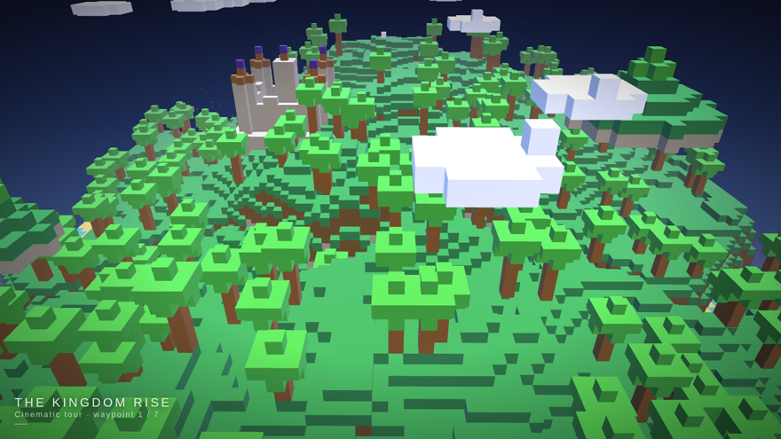 DeepSeek v4 non-thinking voxel world, a lush forest kingdom at golden hour
