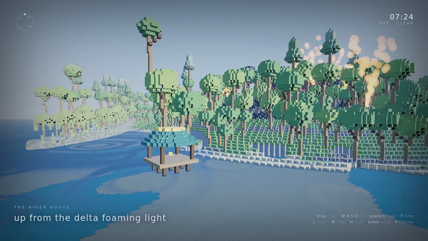Qwen3.8 Flash Next voxel world AETHERIA, an island capital climbing its terraces